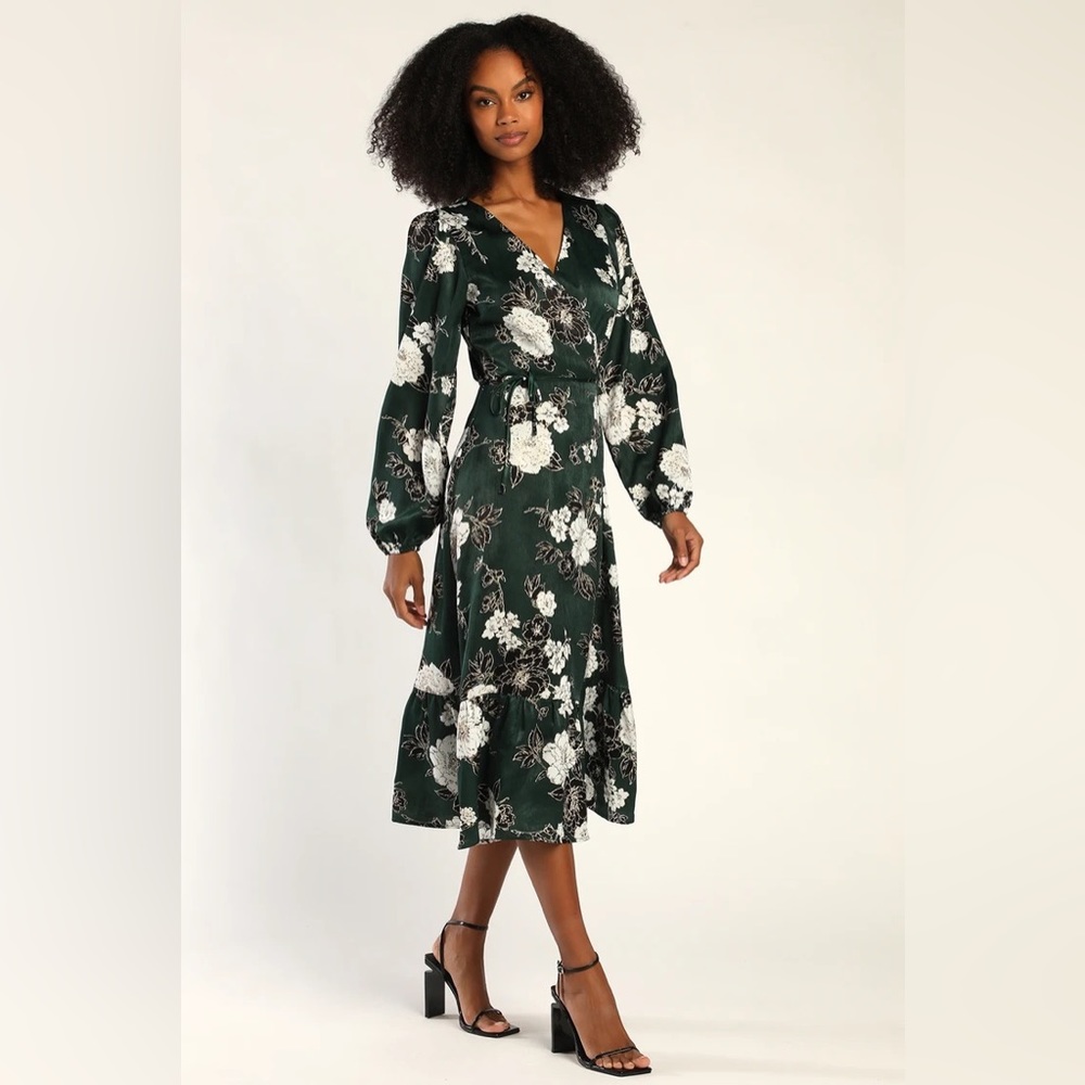 Lulu's Green Floral Midi Dress